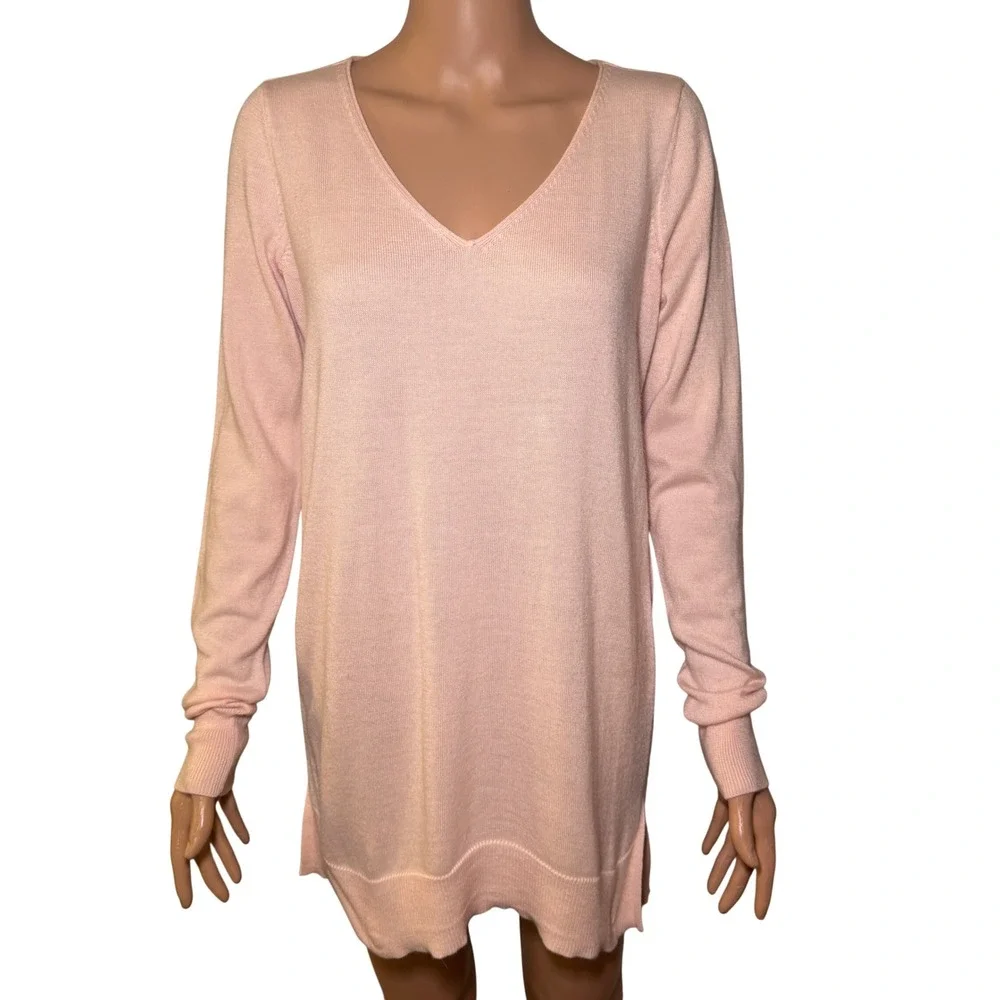 Ann Taylor Pink Merino Wool‎ Blend V-Neck Tunic Sweater Women's Medium